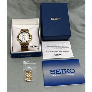 Seiko Tidemaster 6F24-7019 Sports 150 Moon Phase Tide Watch Gold Tone with Box